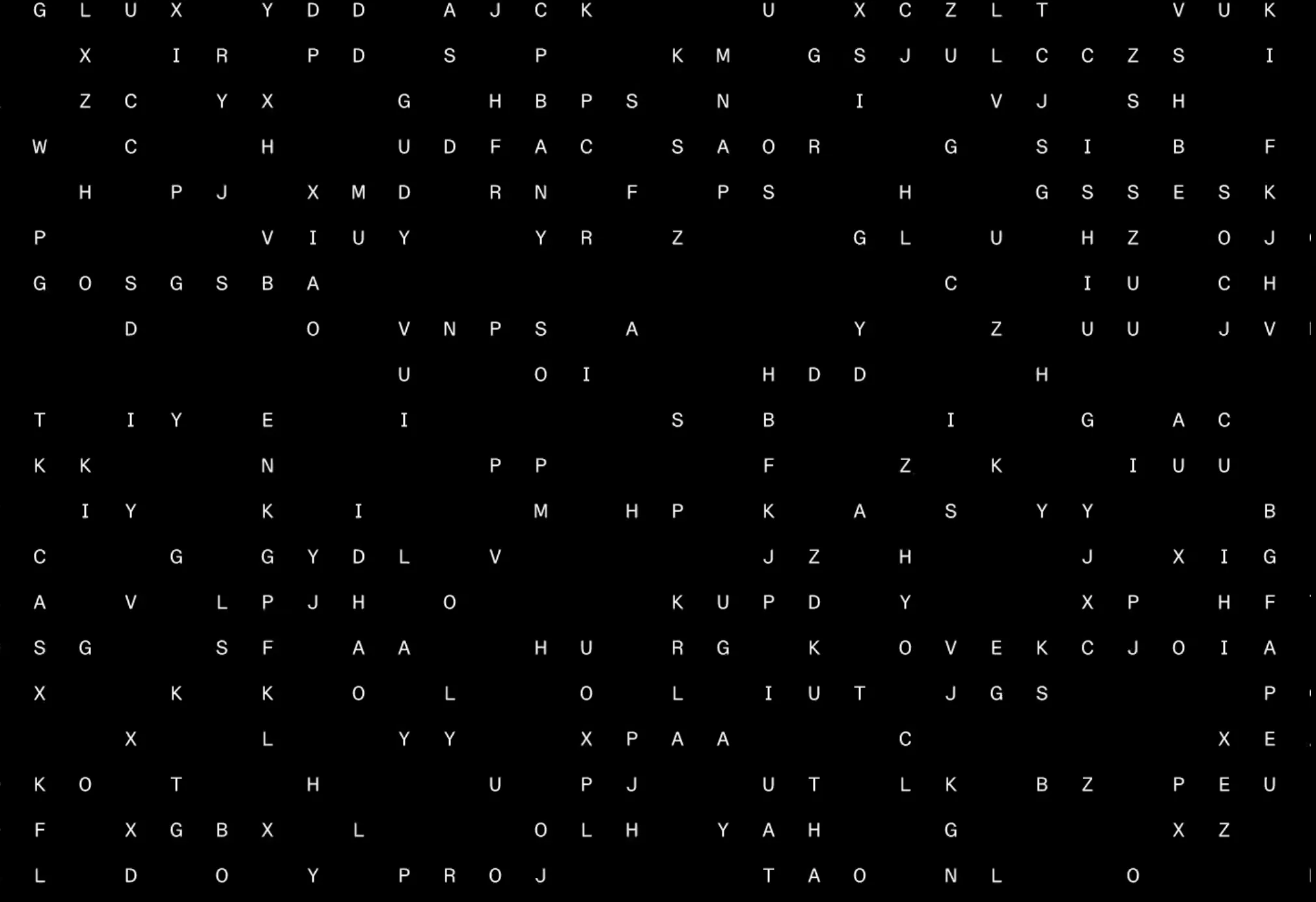 Scattered white letters on black, a still from Paradigm's Kryptos explainer video