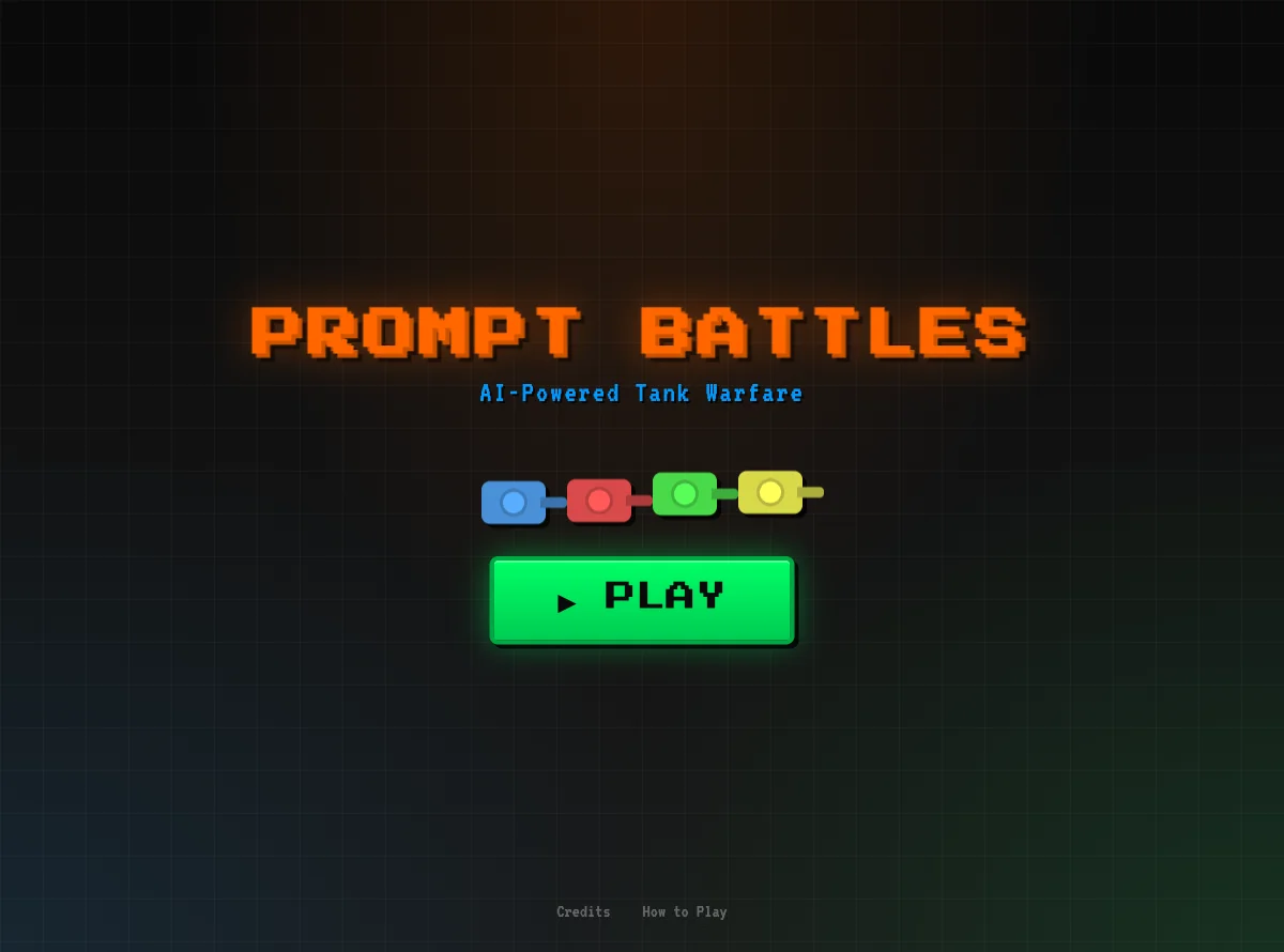 Prompt Battles home screen with retro styling and pixel tanks